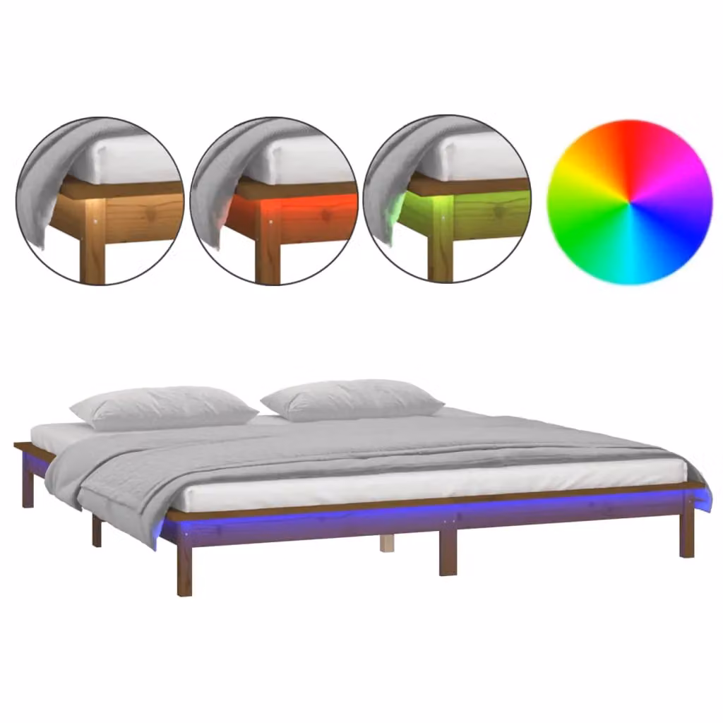 Berkfield Home Rustic Solid Pine LED Bed Frame with USB Charging Port, Brown, 200 x 200 cm – 2