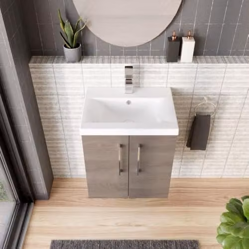 Balterley Wall Hung 2 Door Bathroom Vanity Unit with Basin in Solace Oak, W: 51.0 cm, D: 39.0 cm, H: 57.9 cm – 3