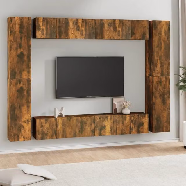 Berkfield Home 10 Piece Smoked Oak TV Cabinet Set in Brown – 1