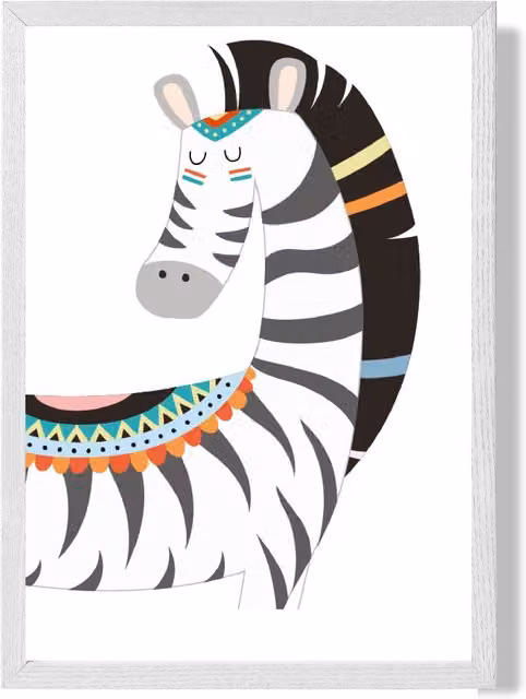 ARTZE Peeking Zebra Tribal Animal Framed Print in Grey and White