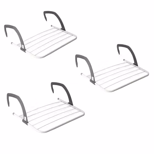 KAV Pack of 3 Foldable Indoor Cloth Airer Drying Radiator Bath Rack with 5 Bars in White and Grey