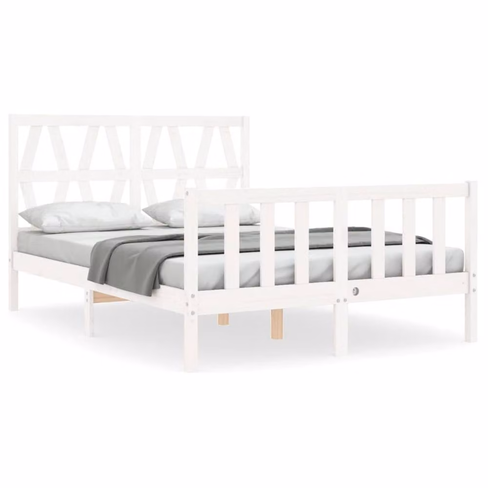 Berkfield Home Beautiful Bed Frame with Headboard in White Solid Pine Wood W/D/H: 120 x 200 x 125.5 cm – 2
