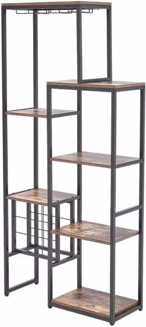 VOGREX 5-Tier Industrial Wine Rack and Glass Holder Storage Display Shelf in Black and Multicolour