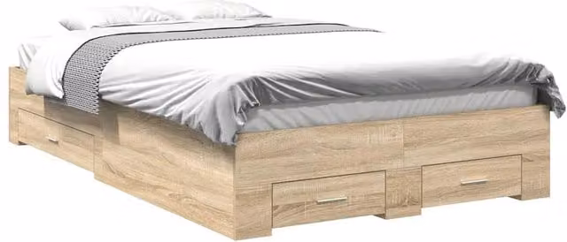 Berkfield Home Modern Sonoma Oak Bed Frame in Light Tan, W/D/H: 140 x 200 cm