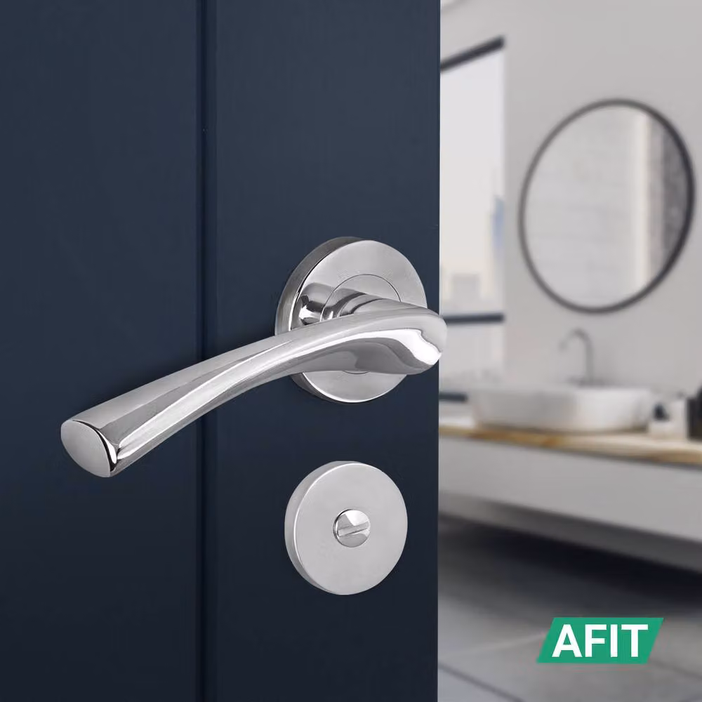 AFIT Polished Chrome Bathroom Door Handle Rose Set, 1 Pair, Silver, W/D/H: 15 x 15 x 1.5 cm – 3