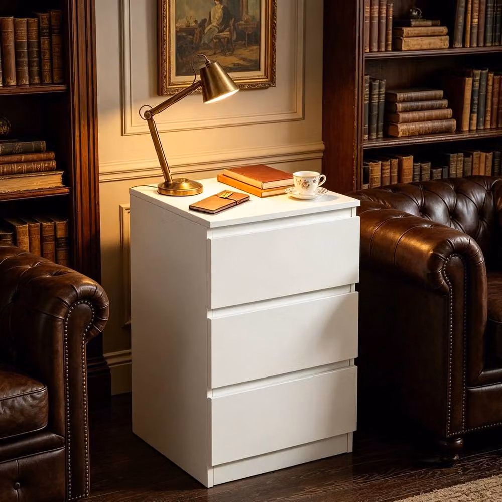 VOGREX White 3 Drawer Bedside Table and Storage Side Cabinet – 5