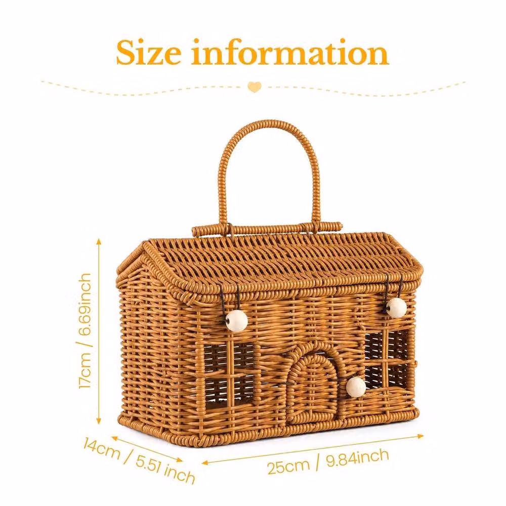 FLAVORA Brown House-Shaped Rattan Wicker Picnic Basket with Handles – 2
