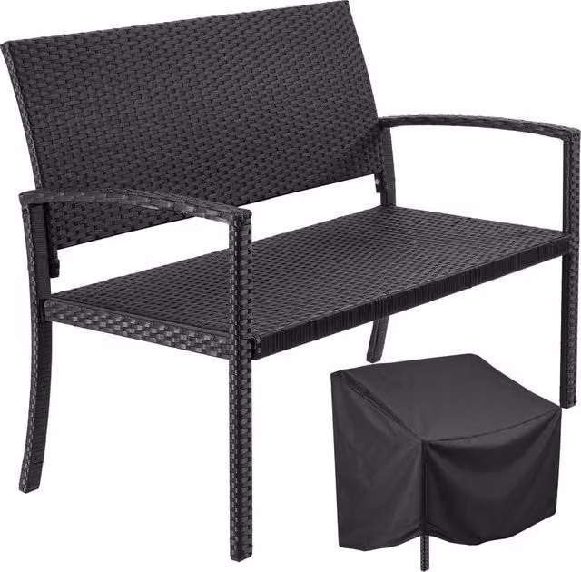 tectake Murat 2-Seater Rattan Garden Bench in Matt Black