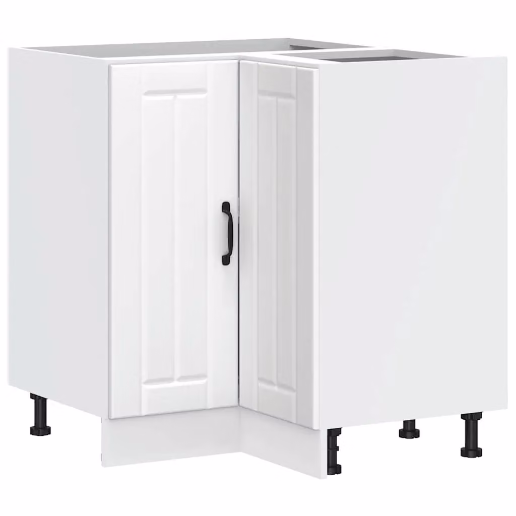 Berkfield Home Lucca White Matt Engineered Wood Kitchen Corner Base Cabinet with Hinged Doors and Internal Shelves