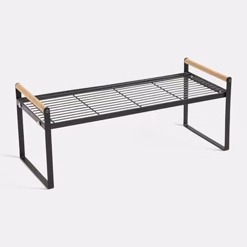 OHS Black Metal and Wood Freestanding Kitchen Cupboard Organiser and Countertop Storage Rack