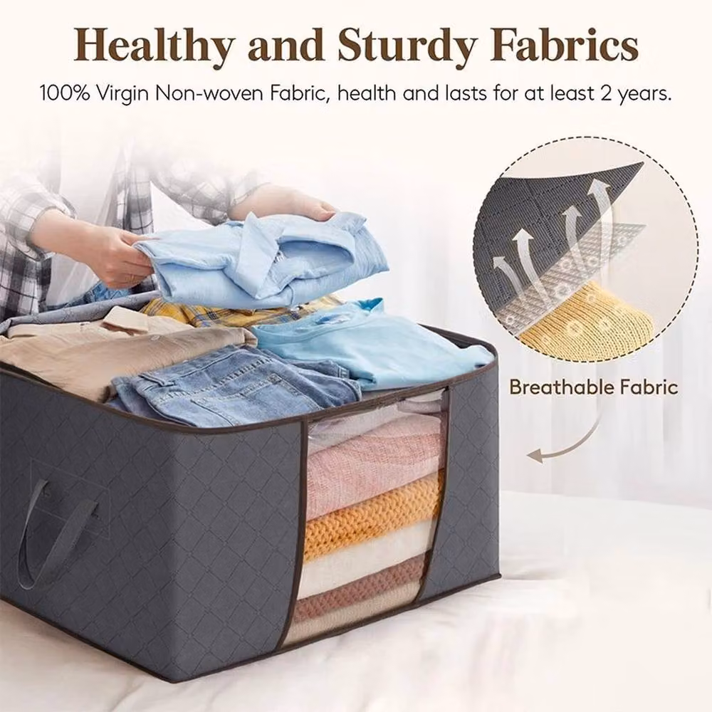 Havendro Set of 6 Grey Fabric Zipped Clothes Storage Bags, 60L Each, with Handles and Lids for Underbed or Wardrobe Organising – 2