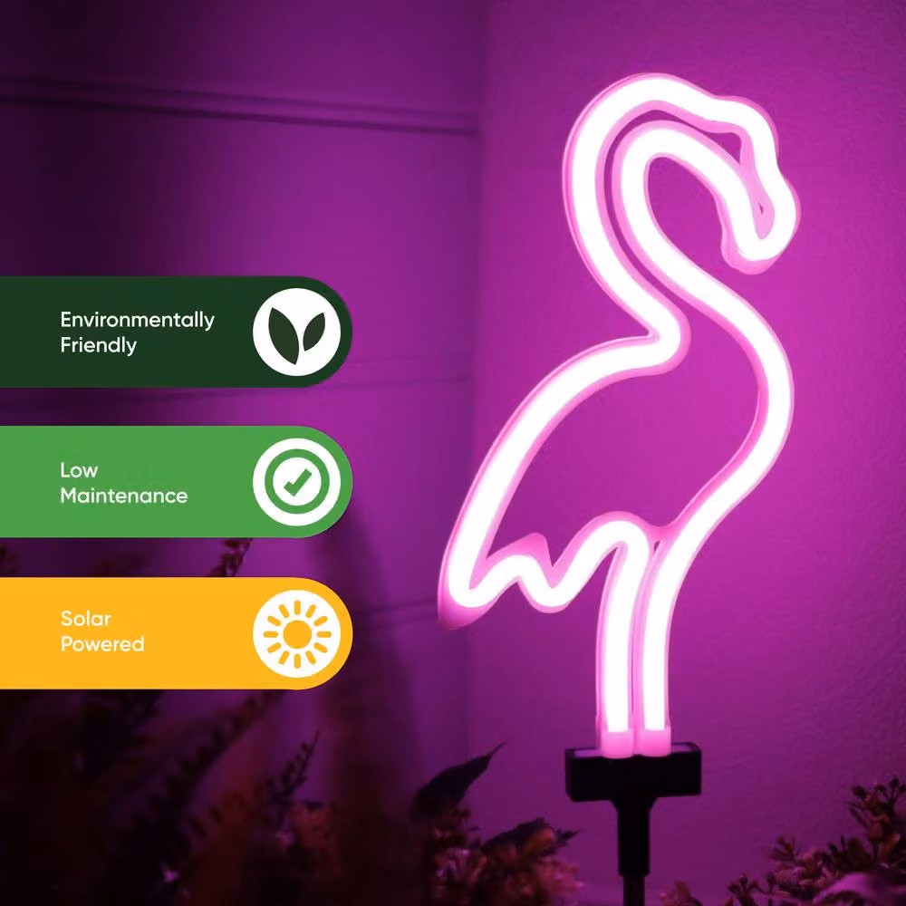 Gardenwize Solar Powered Pink Neon Flamingo LED Garden Stake Light – 3