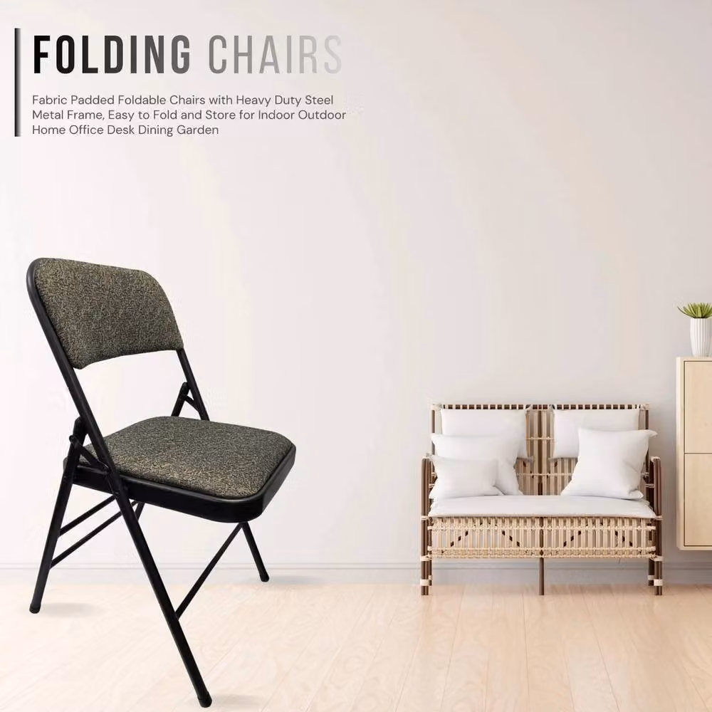 EONLION Grey Deluxe Steel Folding Office Chair with Fabric Padded Seat – 2