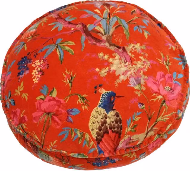 Paradise Classic Round Velvet Cushion in Orange and Red