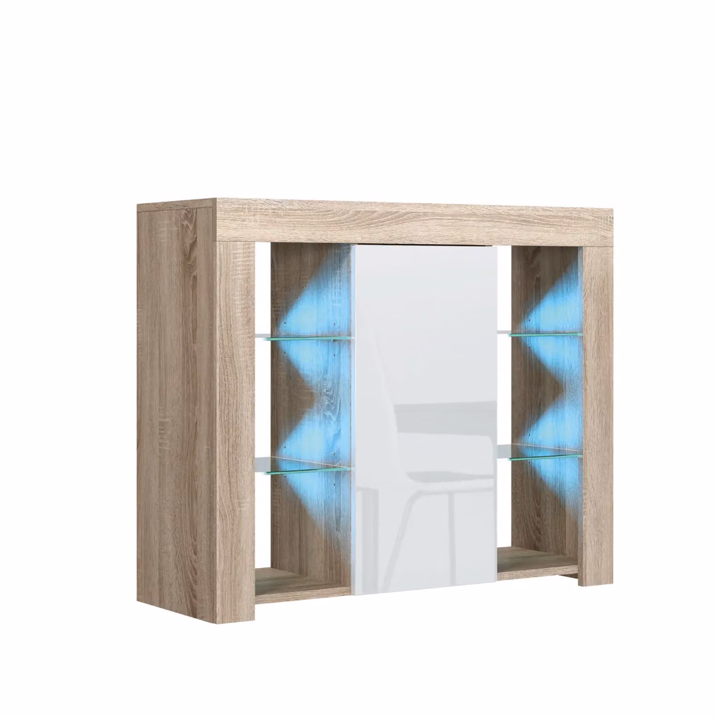 Mex Furniture LTD Modern Glossy Sideboard with Integrated LED Lighting in Light Oak, W: 97 cm, H: 83 cm, D: 35 cm – 2