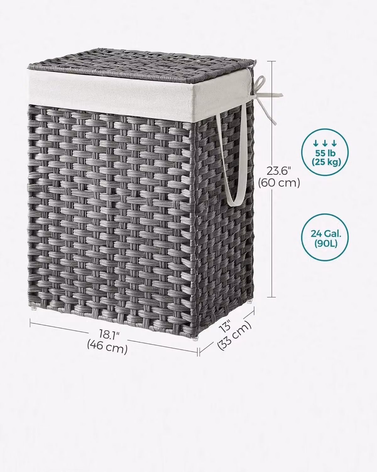 SONGMICS Large Fabric Laundry Storage Basket with Lid and Removable Bag, Grey – 2