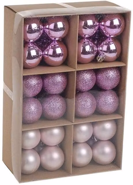 KDMD Pink Christmas Baubles, 48 Pack, Diameter: 4 cm