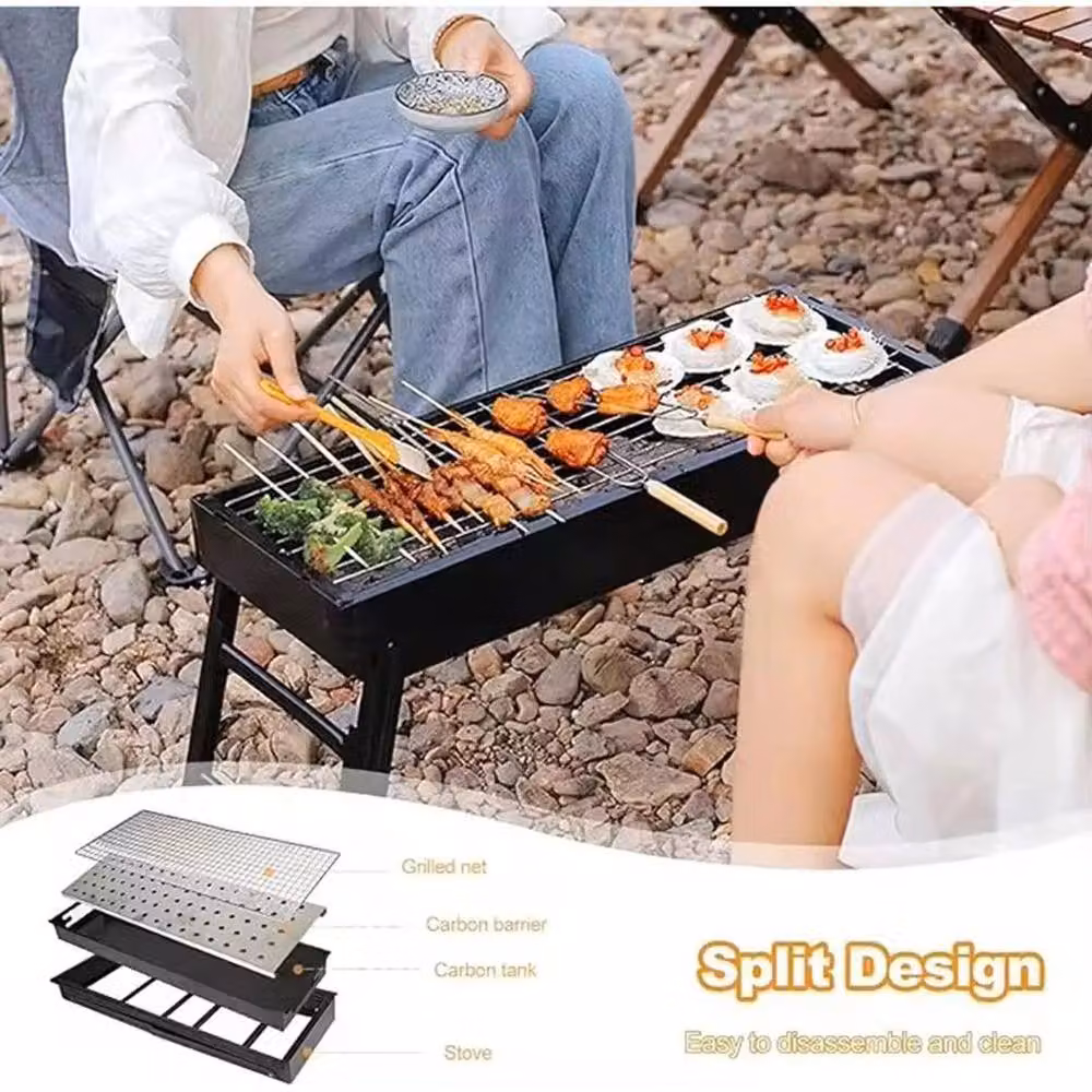 NESTLUNE Portable Folding Charcoal BBQ Tabletop Camping Grill in Black, W: 100 cm, D: 60 cm, H: 33 cm – 6