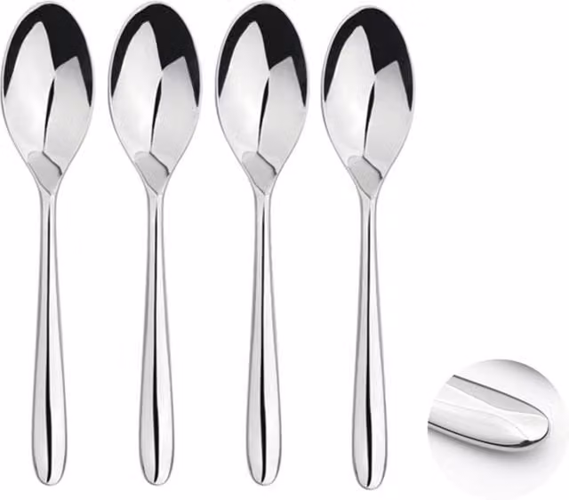 Glim & Glam Polished Silver Stainless Steel 18/8 Teaspoon 4pc Set