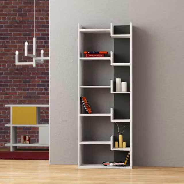 Decortie Oppa Modern Freestanding Bookcase Display Unit in White and Anthracite Grey