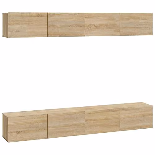 vidaXL Set of 4 Modern Wall-Mounted TV Cabinets in Brown Oak Finish with Media Compartments – 1