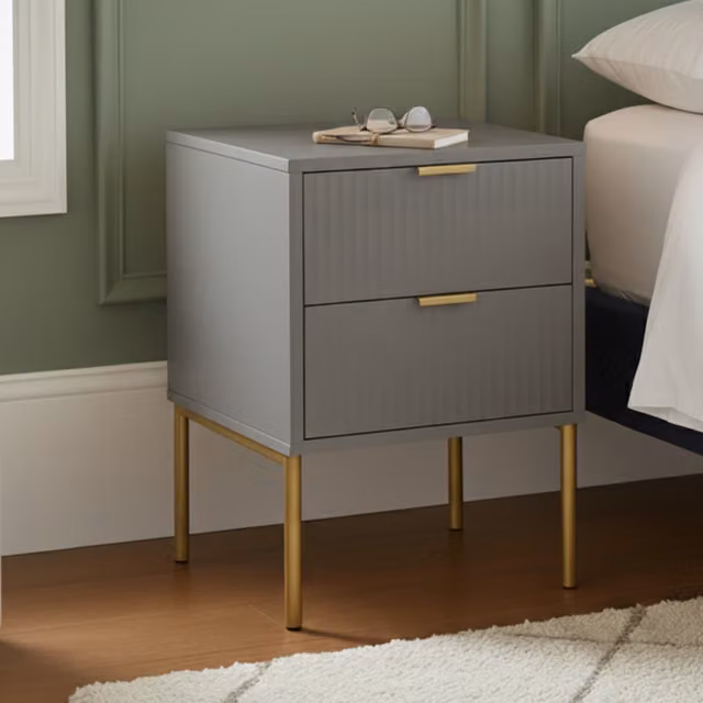 Home Treats Modern Ridged Bedroom Furniture Set in White, Gold and Grey