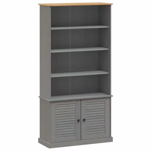 vidaXL VIGO Bookcase in Grey Rustic Solid Wood Pine and Metal, W/D/H: 85 x 35 x 170 cm – 1