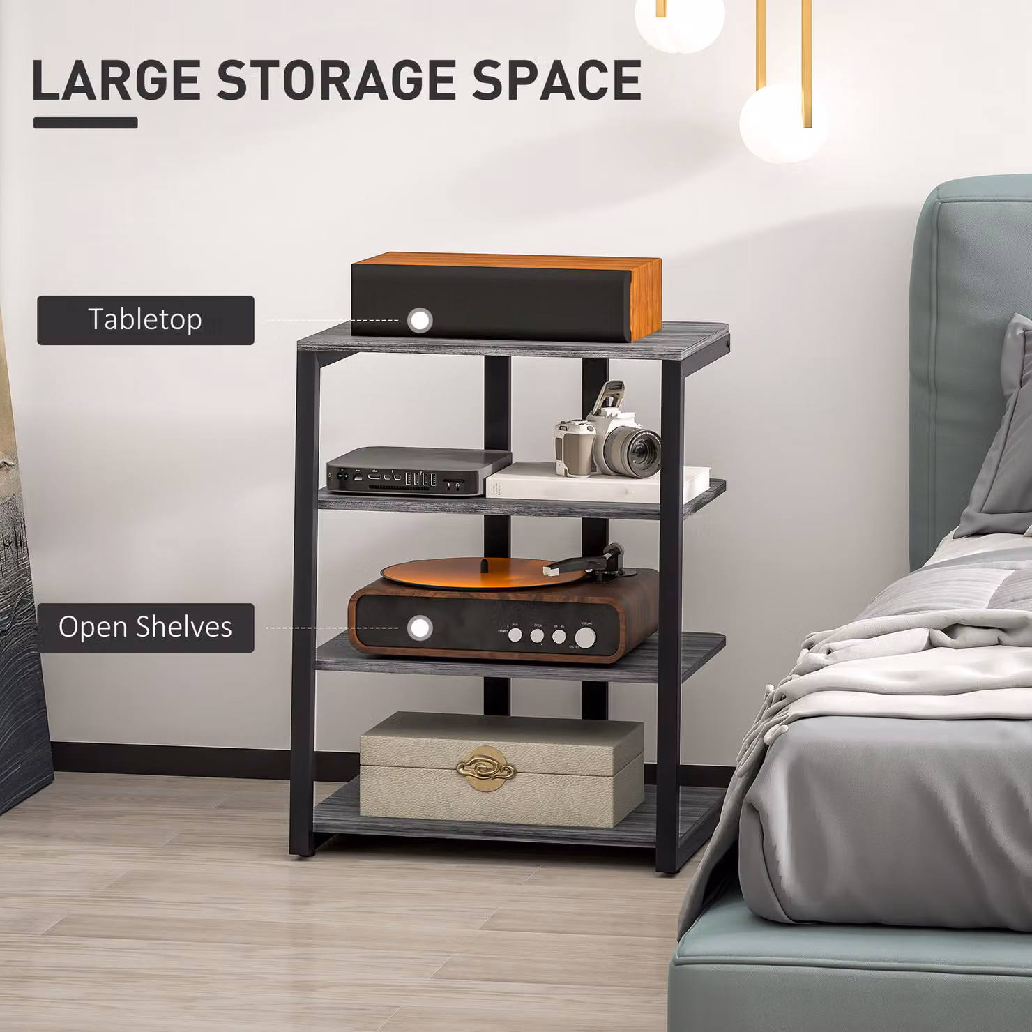 HOMCOM Modern HiFi Stand with Four Adjustable Storage Shelves in Grey – 4
