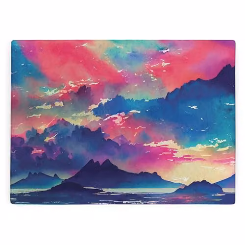 Purely Home Watercolour Water and Mountains Rectangular Glass Worktop Protector in Multicolour, W: 28.4 cm x D: 28.4 cm – 1