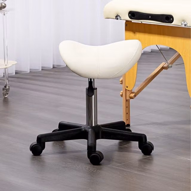 HOMCOM Adjustable Rolling Saddle Stool with Castors in White