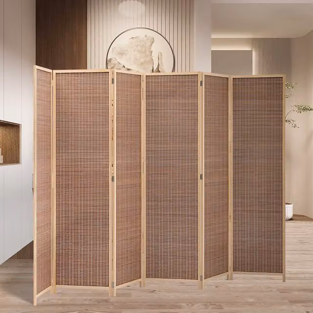 Livingandhome Modern Woven Rattan Folding Room Divider, Brown, Width: 300 cm