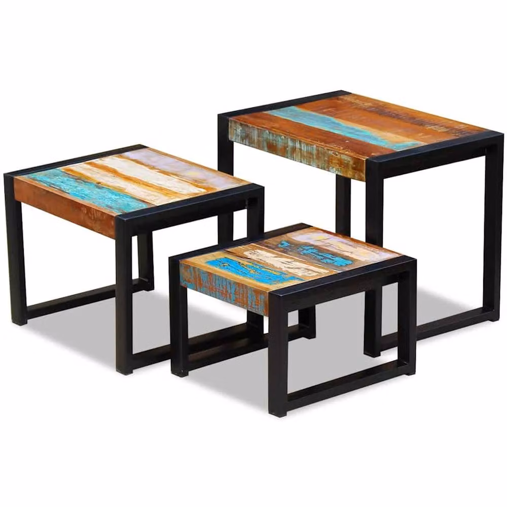 Berkfield Home Three Piece Nesting Tables in Multicolour Solid Reclaimed Wood – 2