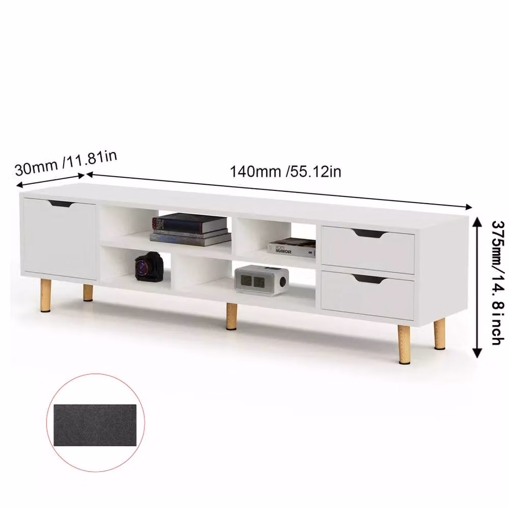 EONLION High Gloss Modern TV Stand Cabinet in White, W/D/H: 140 x 30 x 37.5 cm – 2
