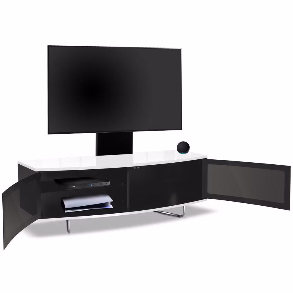 Centurion Supports CARU D-Shape Flat Screen TV Cabinet with Mounting Arm for 32-65 inch TVs, White and Multicolour, W: 120 cm, D: 39 cm, H: 43 cm – 4