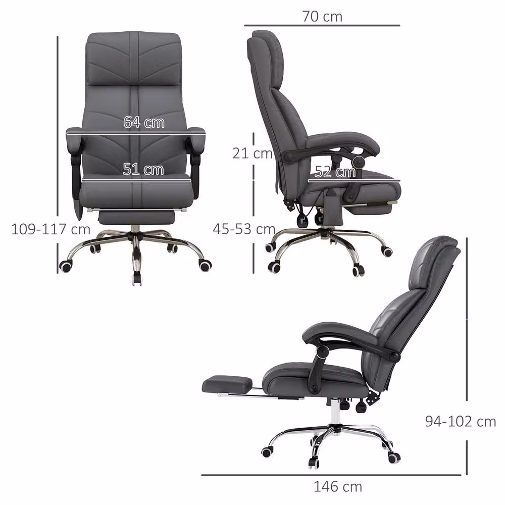 STILVORA Grey Executive Office Chair with Massage, Heat, Footrest and Headrest – 3