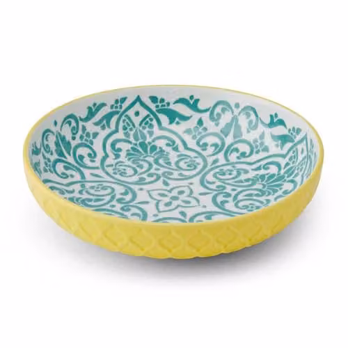 Mikasa Glazed Stoneware Geometric Pasta Bowl in Yellow and Blue, 21 cm