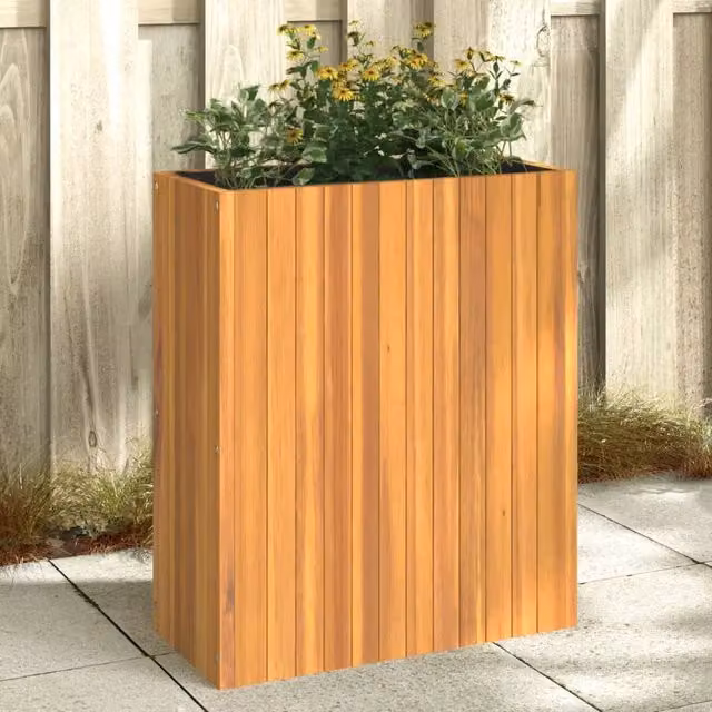 Berkfield Home Garden Brown Solid Wood Acacia Planter Tub W: 59 cm, D: 27.5 cm, H: 70 cm – 1