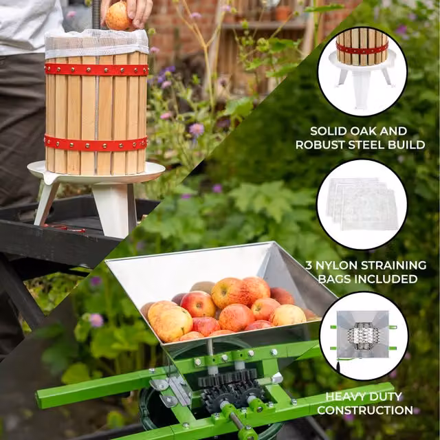 KuKoo Fruit Crusher and 12 Litre Fruit Press F3 in White and Multicolour with Straining Bags