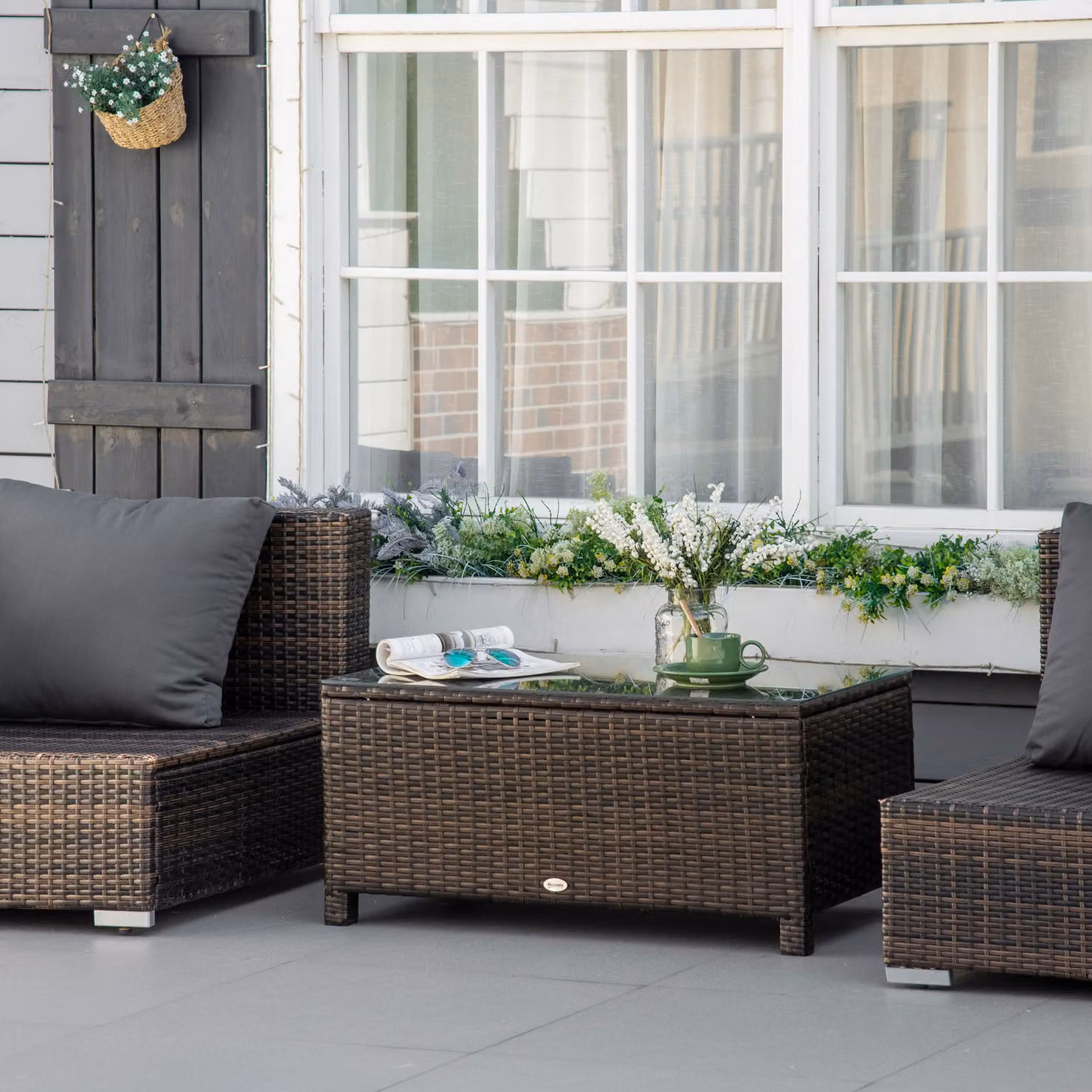 Outsunny Rattan Coffee Table with Tempered Glass Top and Metal Frame, Mix Brown, W/D/H: 85 x 39 x 39 cm – 6
