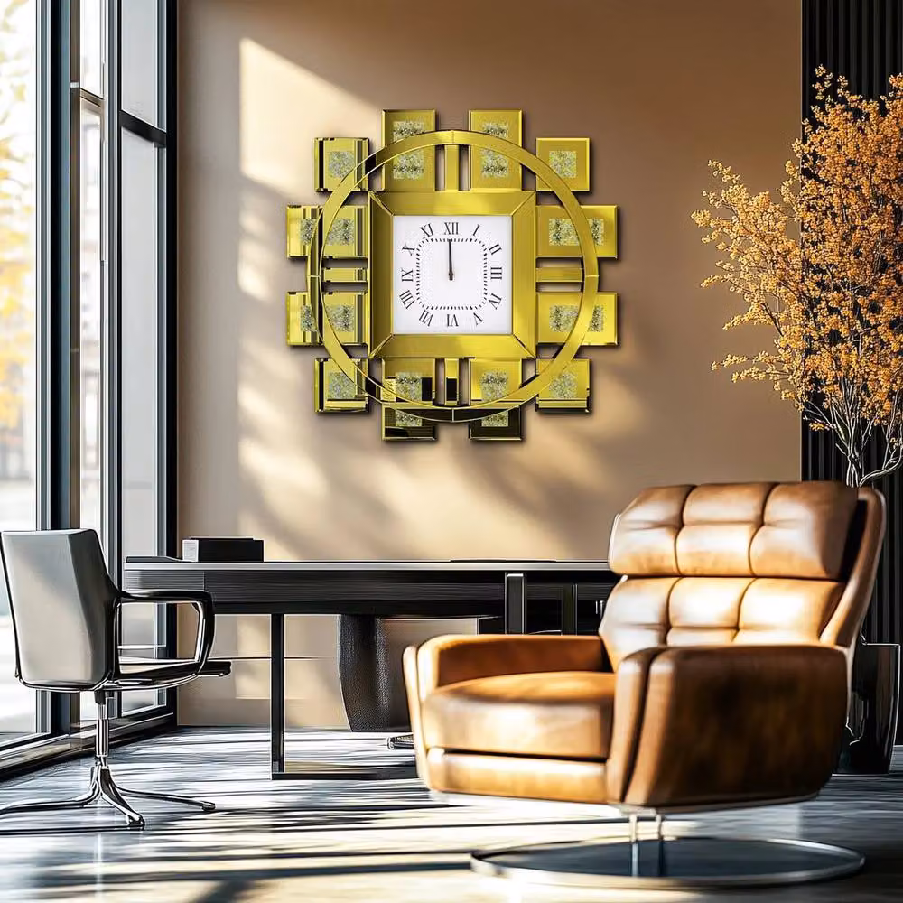 SPETLEK Crystal Crush Diamond Mirrored Wall Clock in Gold, W: 80 cm, H: 80 cm – 2
