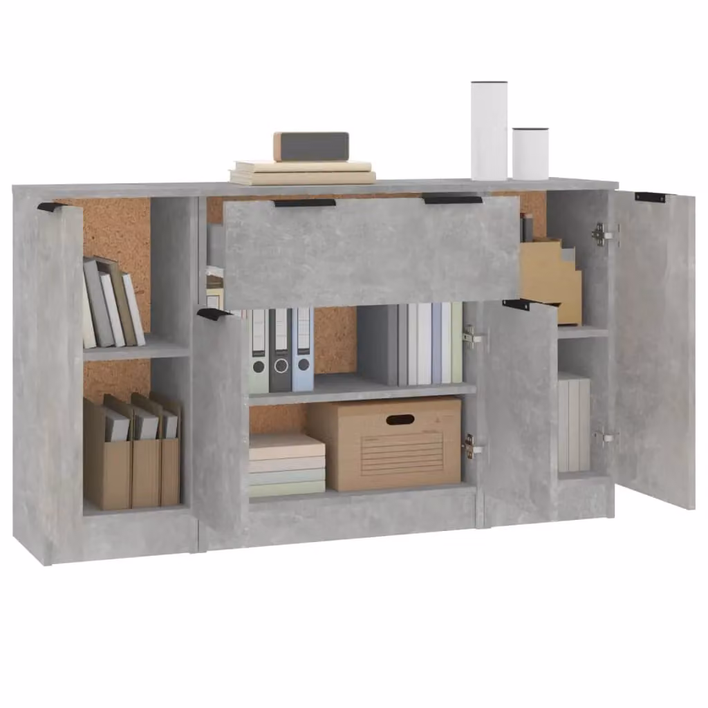Berkfield Home Set of 3 Concrete Grey Engineered Wood Sideboards – 2