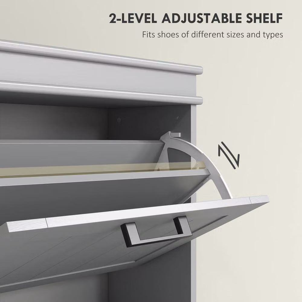 STILVORA Modern Grey Shoe Cabinet with 3 Tilting Compartments and Internal Shelves, W/D/H: 117.5 x 54.0 x 3.0 cm – 4