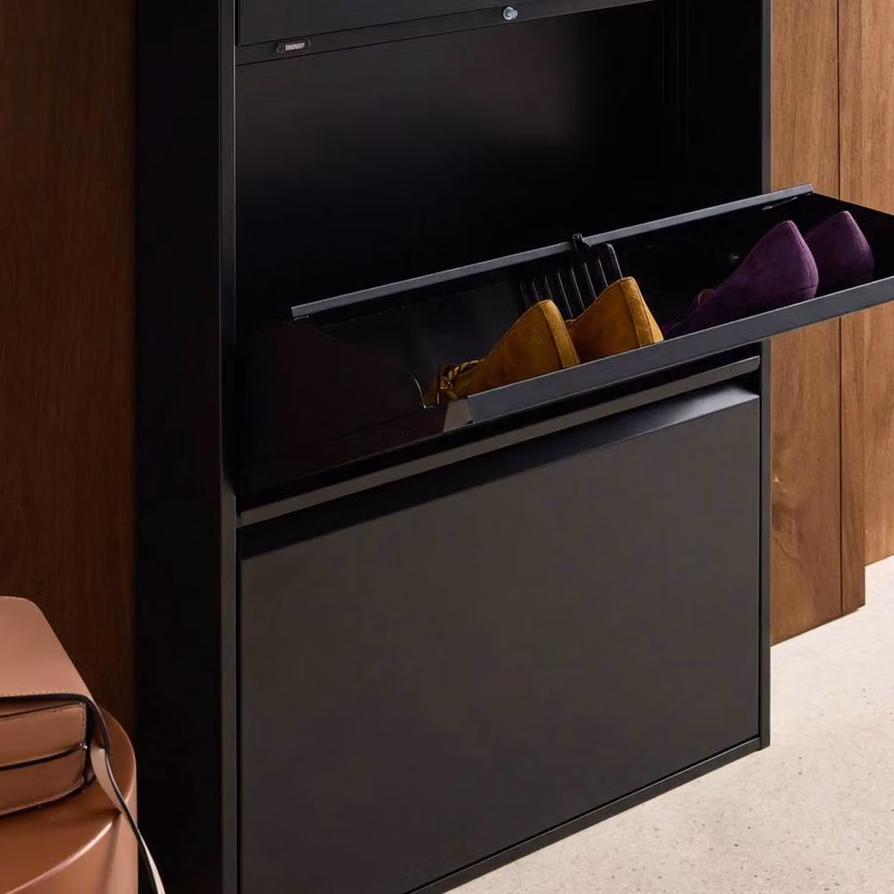 sweeek Industrial Metal Shoe Cabinet in Black with 3 Drawers and Tilting Compartments, W/D/H: 123 x 30 x 65.5 cm – 3