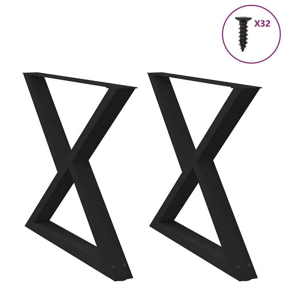 Berkfield Home Steel Dining Table Legs, 2 Pieces, Black, H: 72-73.3 cm x W: 90 cm – 2