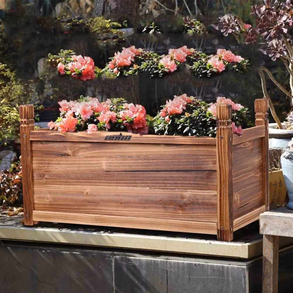 KORVIXA Large Deep Planter Box for Vegetables and Flowers, Brown, W/D/H: 90 x 30 x 33 cm – 3
