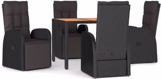 Berkfield Home 5 Piece Black Poly Rattan and Acacia Wood Garden Dining Set – 1