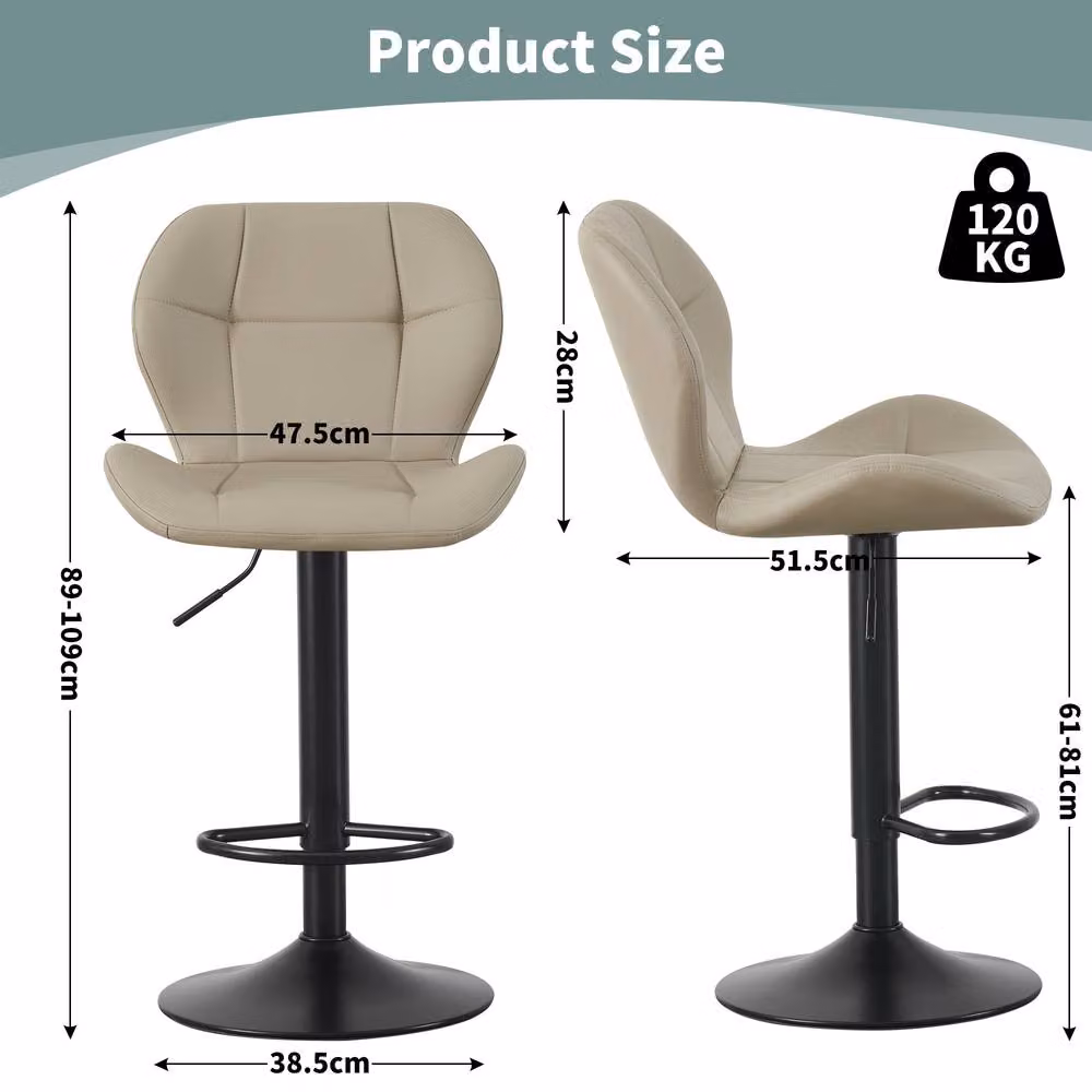 MCC Direct Stella Set of 2 Height Adjustable Kitchen Bar Stools in Beige Synthetic Leather – 5