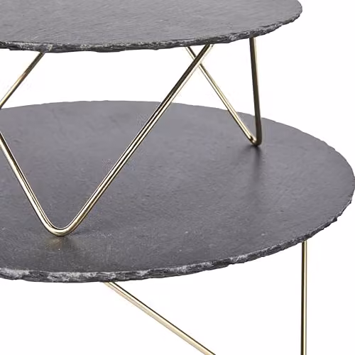 Artesà Tiered Serving Platter with 2 Round Grey Slate Stands and Gold Metal Legs, W/D/H: 30.5 x 30.5 x 24 cm – 5