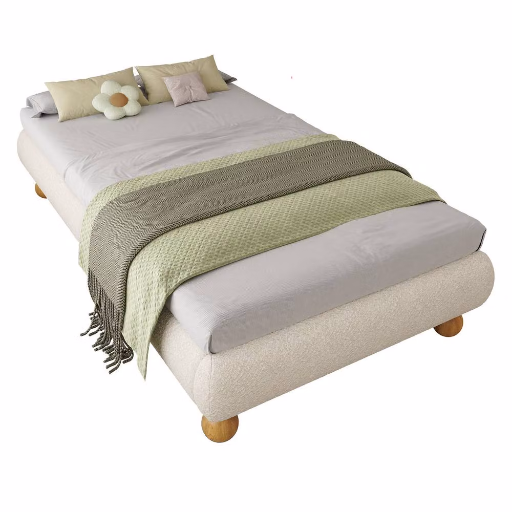 Matteo Beige Velvet and Bouclé Upholstered Single Bed Frame W/D/H: 90 x 190 cm – 2