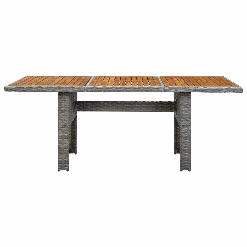 Berkfield Home Garden Table in Light Grey Poly Rattan and Solid Acacia Wood – 2